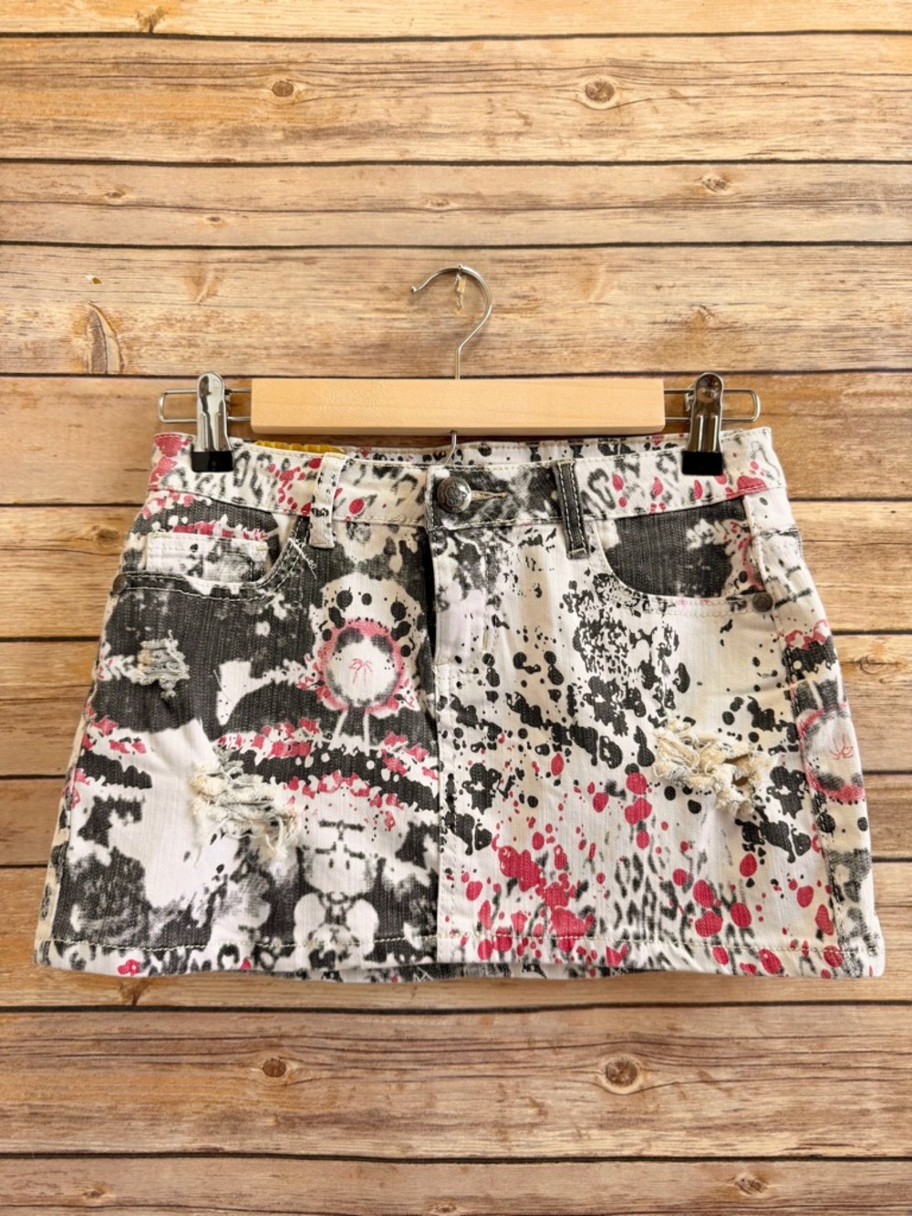 Machine Skirt Women’s Size Small Micro Mini Paint Splatter Distressed 90’s NWT